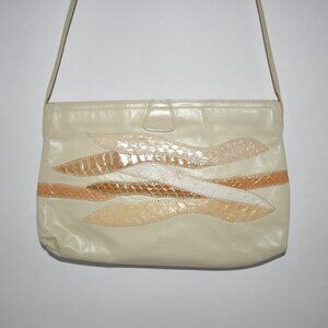 Venetto 1980's Leather & Snakeskin Clutch/Crossbody in Ivory Multi Excellent Con